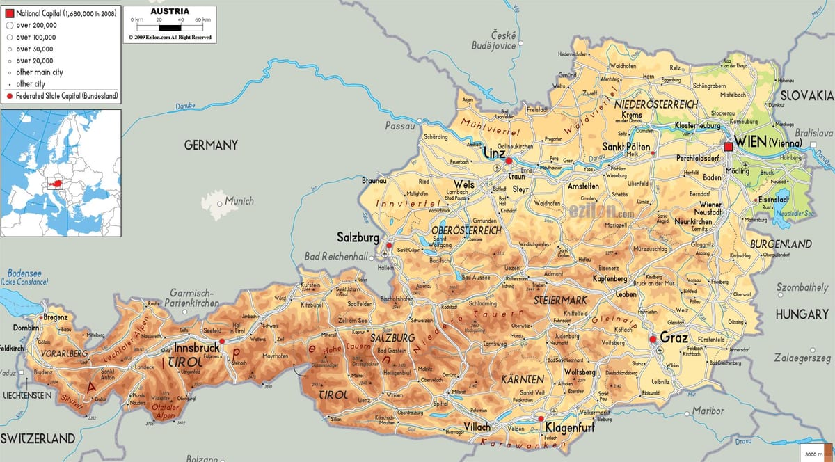 ઓસ્ટ્રિયા પર્વતો નકશો